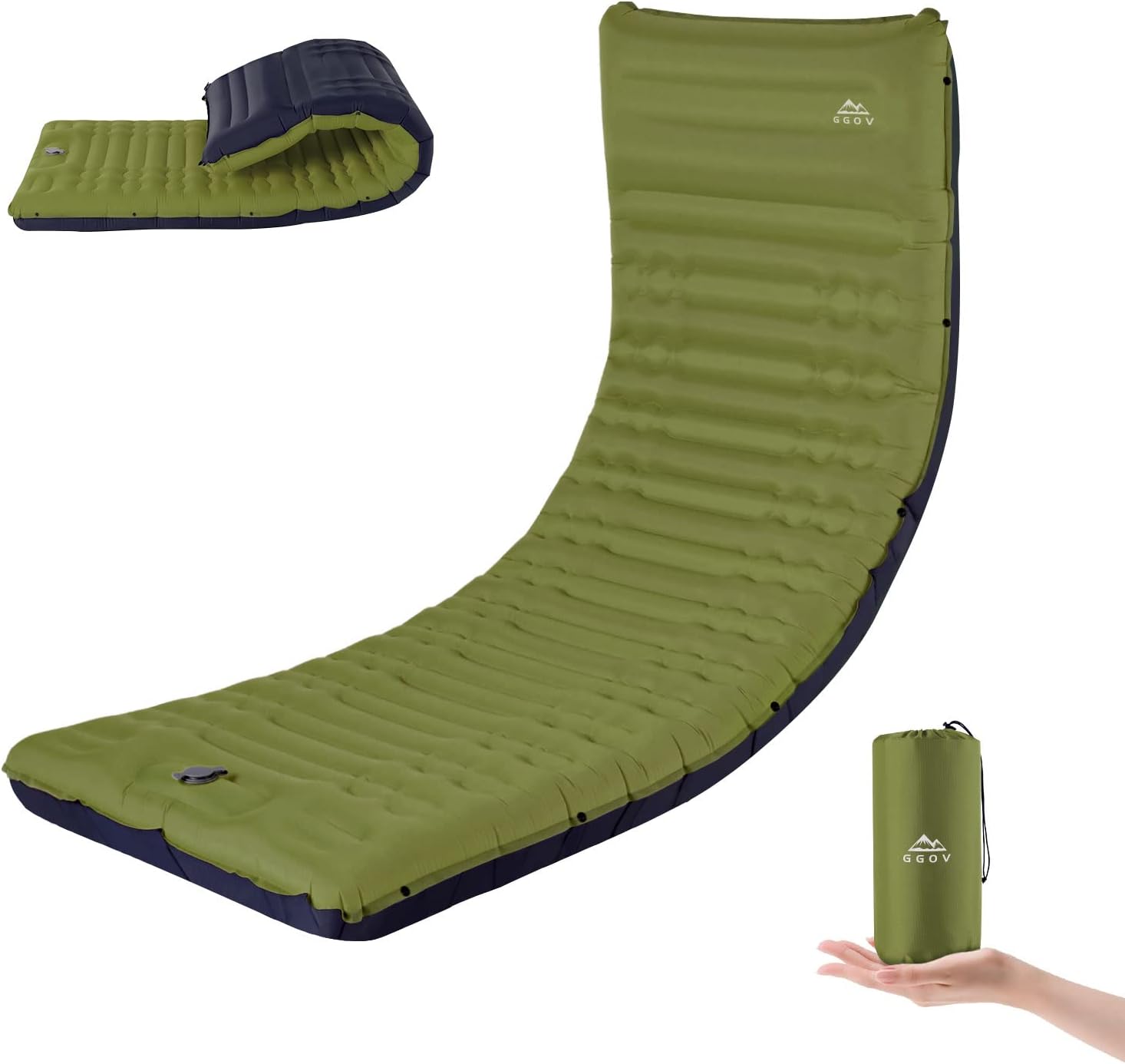 The GGOV Camping Sleeping Pad inflated and in its carry bag