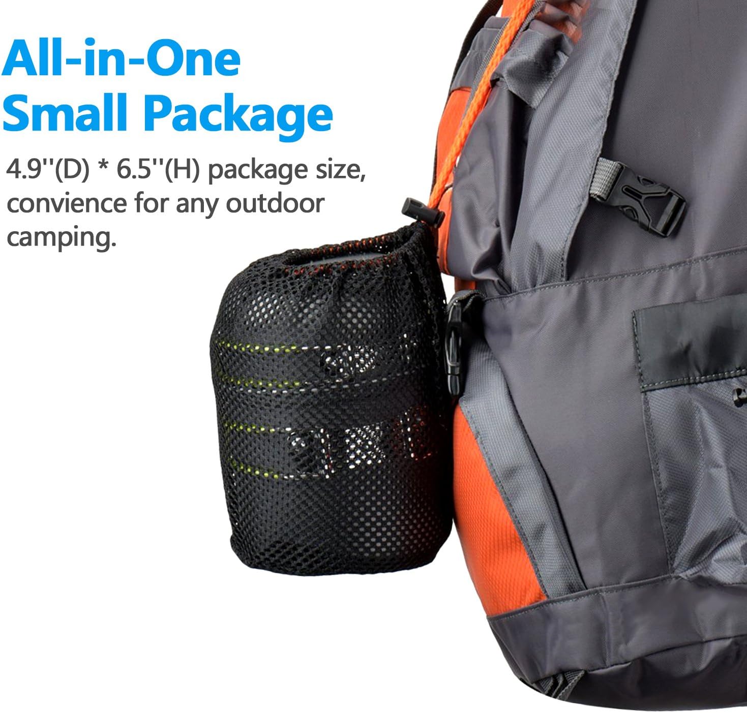 Odoland Camping Cookware in its carry bag attached to a backpack