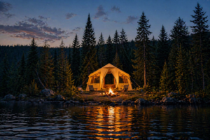 vevor inflatable tent on the shore